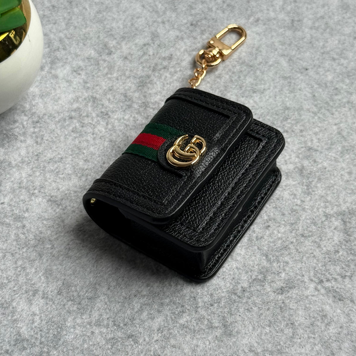 Branded Black GG Leather Case For Airpod (Universal Airpod Case)