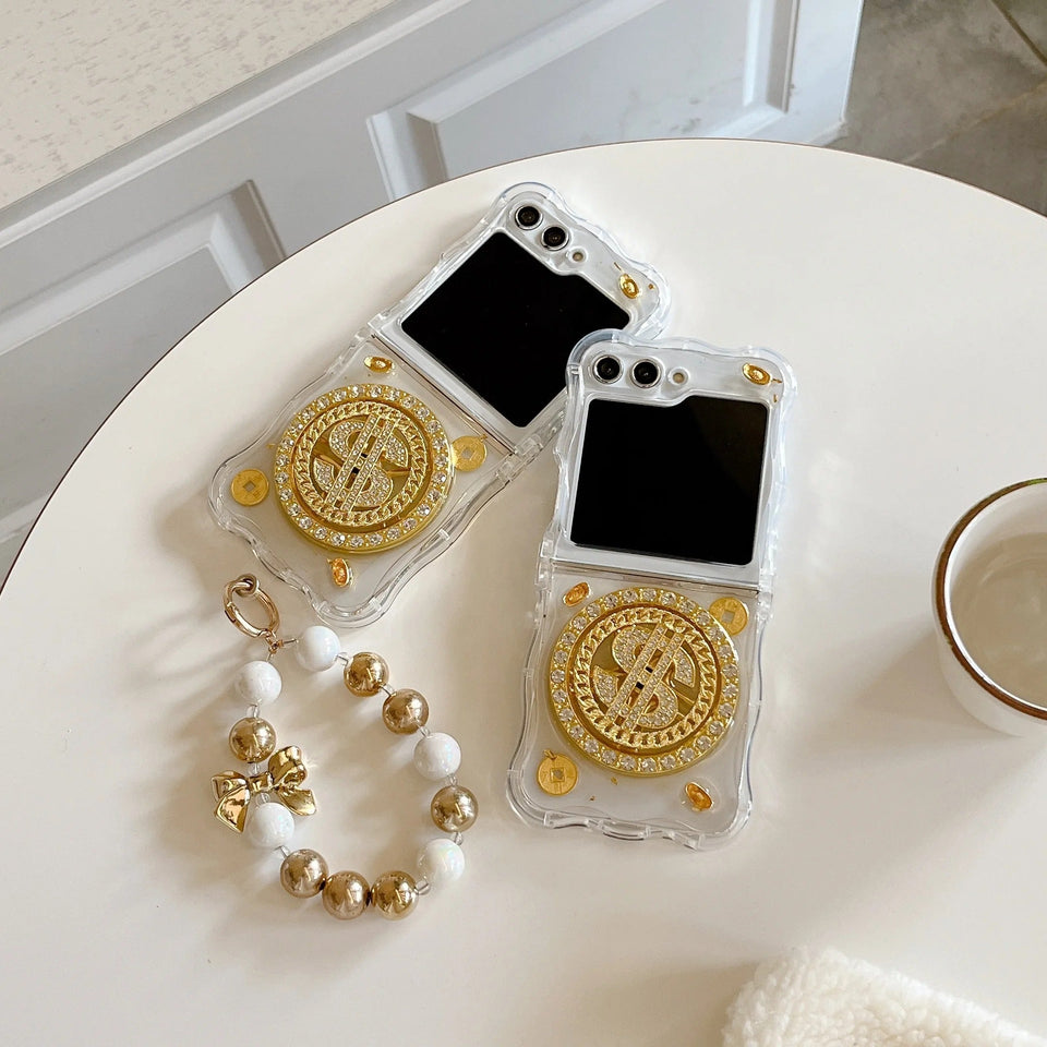 Samsung Galaxy Z Flip Premium Rotation Dollar Bracelet Wristband Chain Phone Case Cover