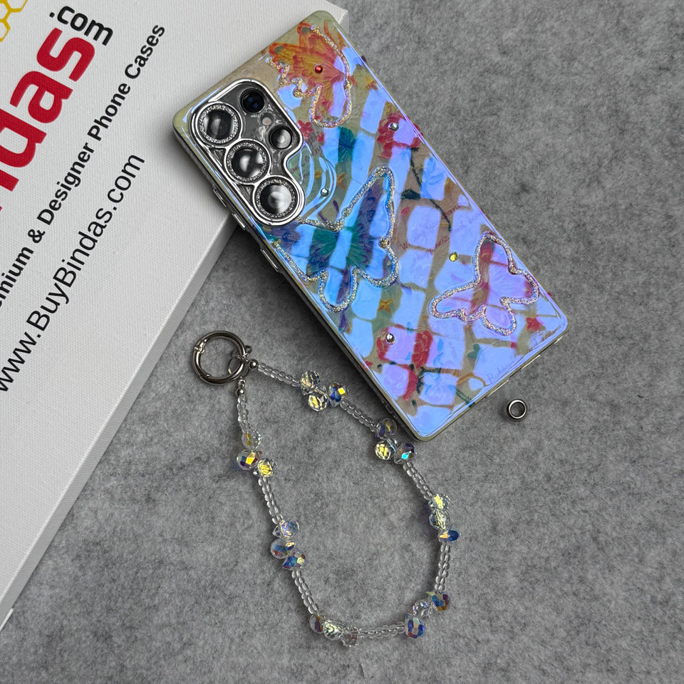 Samsung Galaxy S24 Ultra Luxury Glitter Flower Butterfly Pattern Lens Protection Case Cover