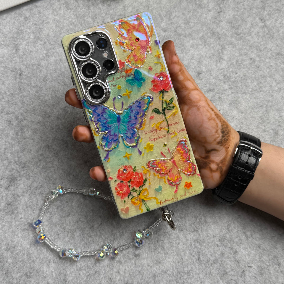 Samsung Galaxy S24 Ultra Luxury Glitter Flower Butterfly Pattern Lens Protection Case Cover