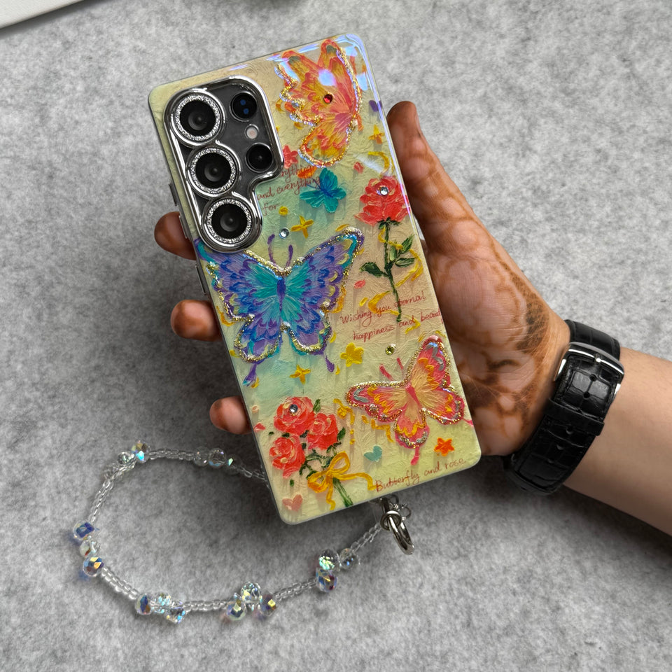 Samsung Galaxy S24 Ultra Luxury Glitter Flower Butterfly Pattern Lens Protection Case Cover