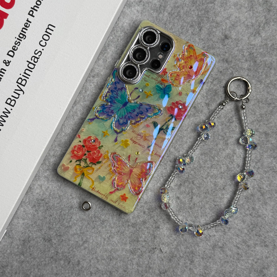 Samsung Galaxy S24 Ultra Luxury Glitter Flower Butterfly Pattern Lens Protection Case Cover