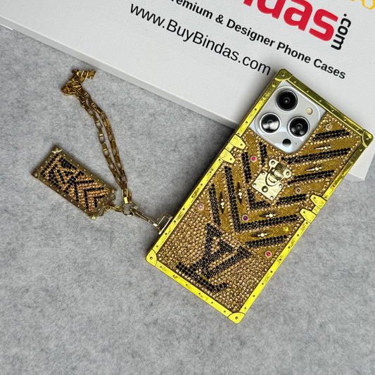 iPhone Luxury Diamond Bling Golden Trunk Phone Case Cover