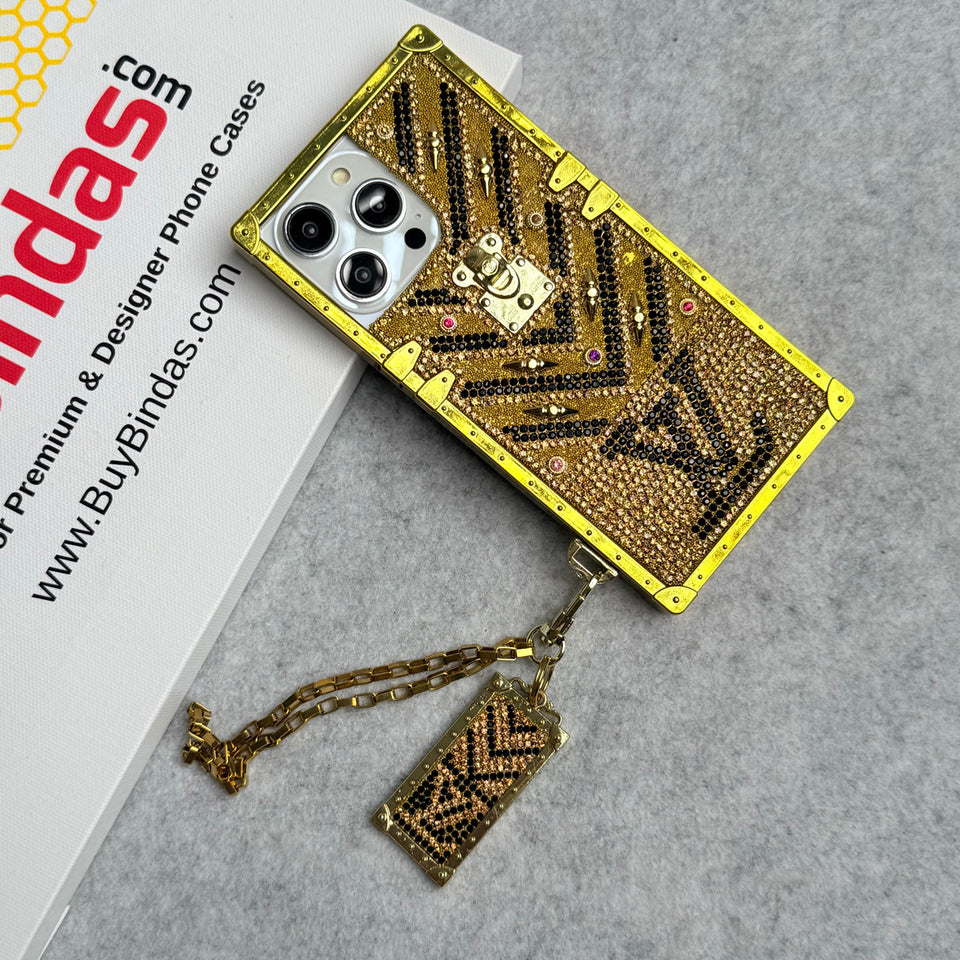 iPhone Luxury Diamond Bling Golden Trunk Phone Case Cover