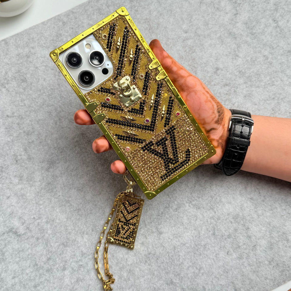 iPhone Luxury Diamond Bling Golden Trunk Phone Case Cover