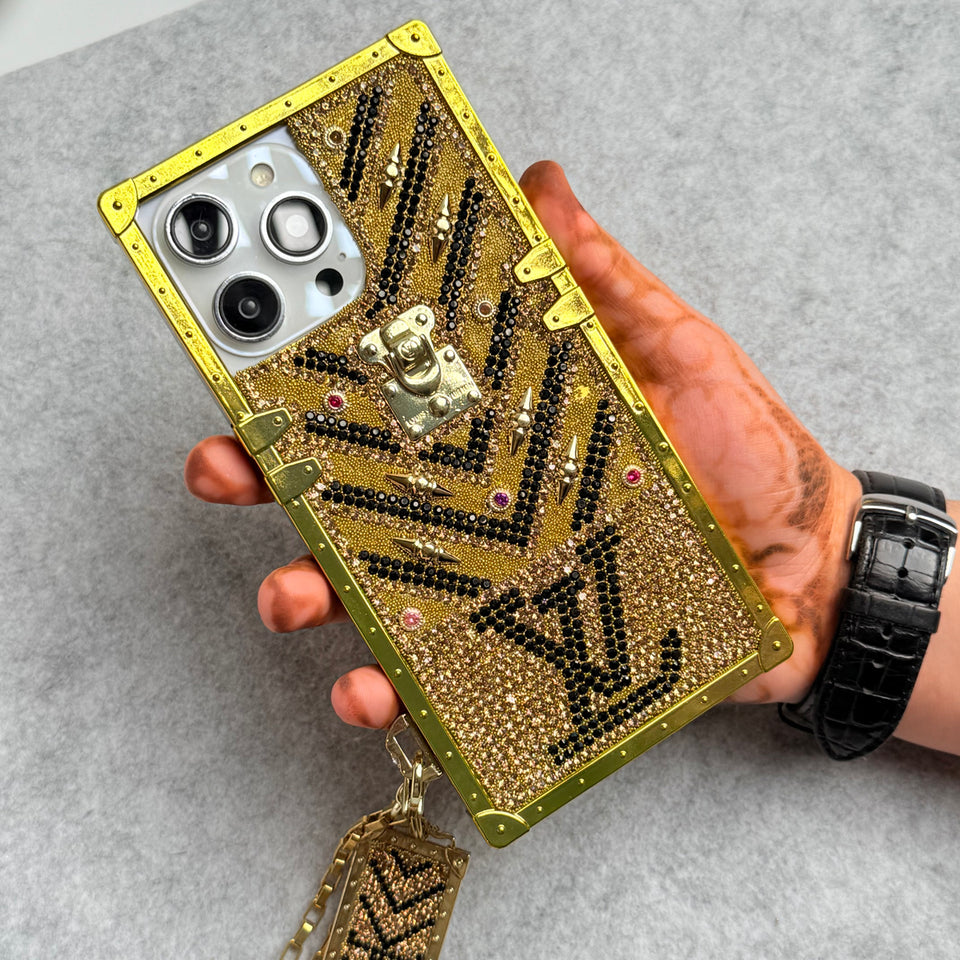 iPhone Luxury Diamond Bling Golden Trunk Phone Case Cover