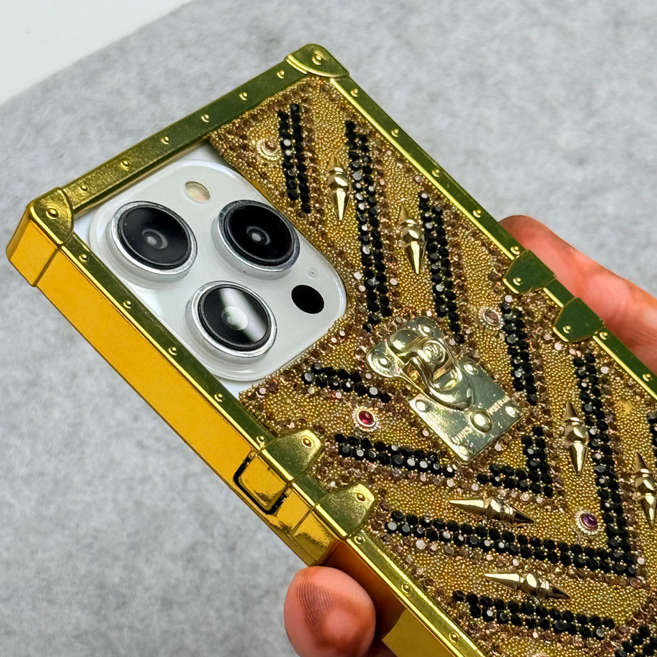 iPhone Luxury Diamond Bling Golden Trunk Phone Case Cover