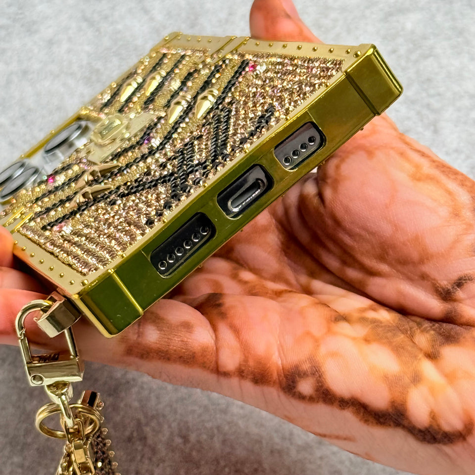 iPhone Luxury Diamond Bling Golden Trunk Phone Case Cover