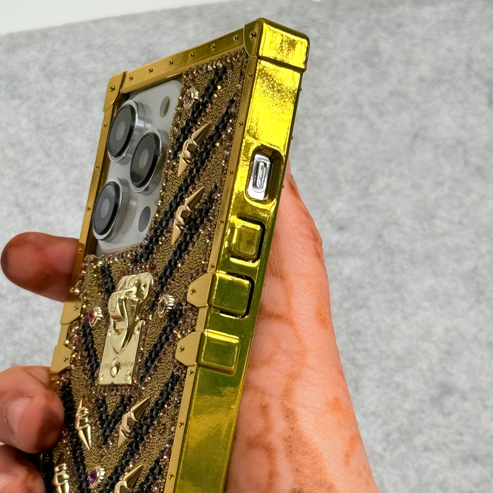 iPhone Luxury Diamond Bling Golden Trunk Phone Case Cover
