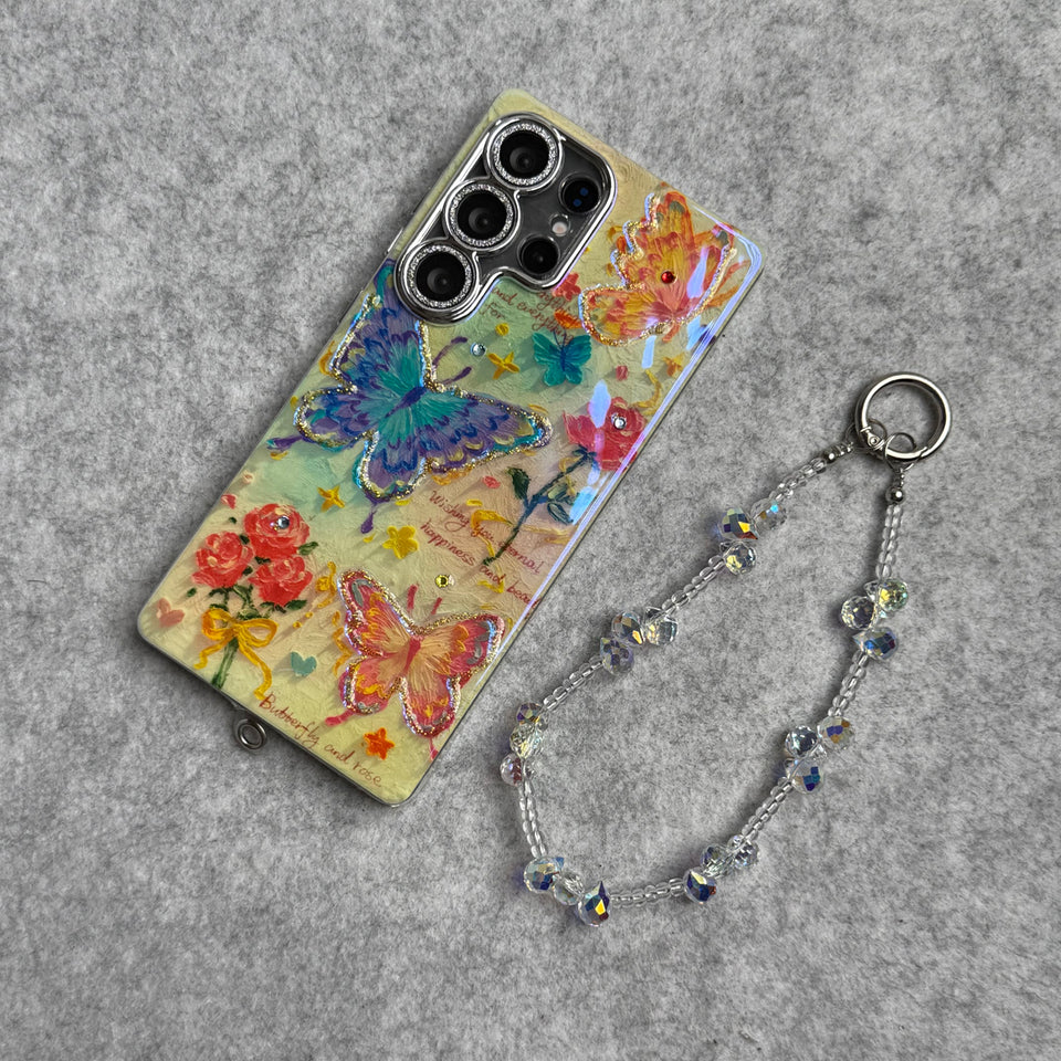 Samsung Galaxy S24 Ultra Luxury Glitter Flower Butterfly Pattern Lens Protection Case Cover