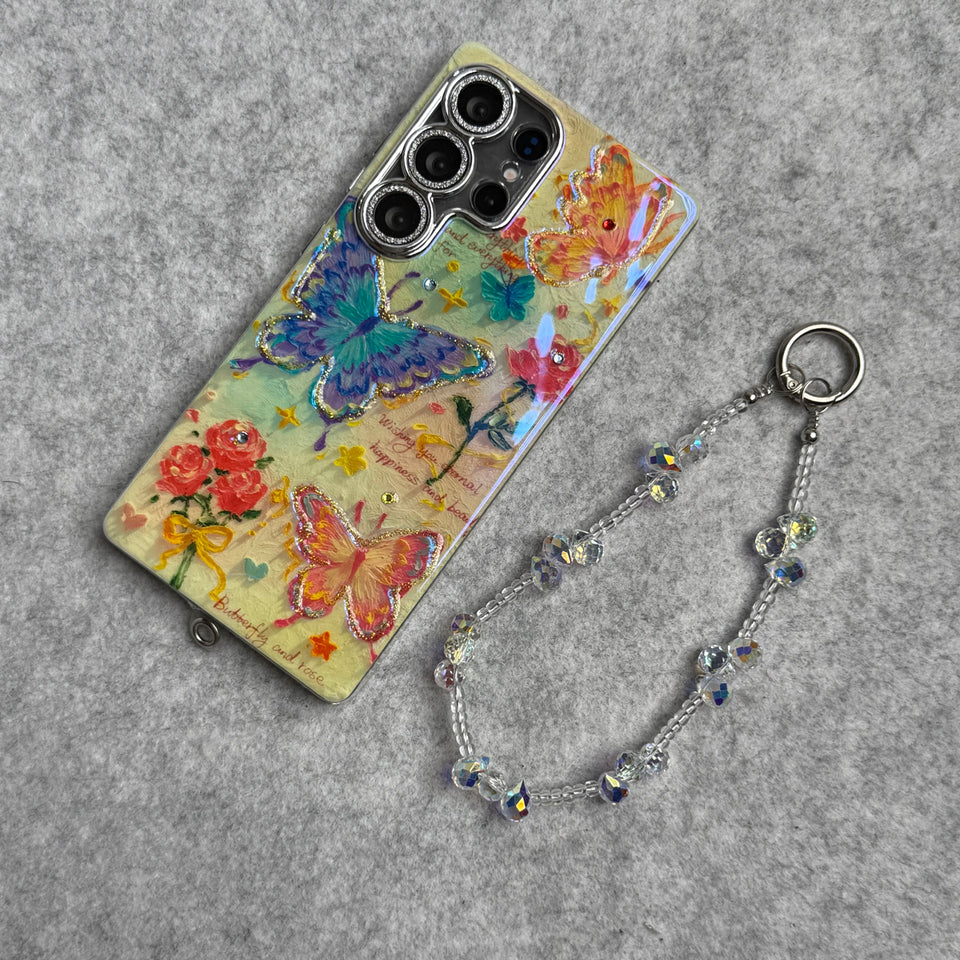 Samsung Galaxy S24 Ultra Luxury Glitter Flower Butterfly Pattern Lens Protection Case Cover